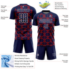 Загрузить изображение в средство просмотра галереи, Custom Navy Crimson-White Geometric Shapes Sports Sublimation Soccer Uniform Jersey
