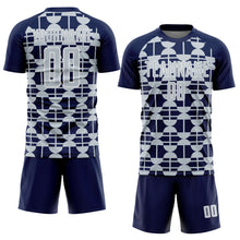 Загрузить изображение в средство просмотра галереи, Custom Navy Silver-White Geometric Shapes Sports Sublimation Soccer Uniform Jersey
