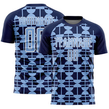 Загрузить изображение в средство просмотра галереи, Custom Navy Light Blue-White Geometric Shapes Sports Sublimation Soccer Uniform Jersey

