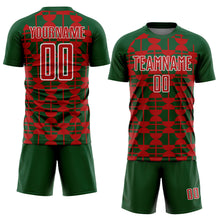 Load image into Gallery viewer, Custom Green Red-White Geometric Shapes Sports Sublimation Soccer Uniform Jersey

