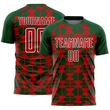 Load image into Gallery viewer, Custom Green Red-White Geometric Shapes Sports Sublimation Soccer Uniform Jersey
