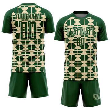 Custom Green Cream Geometric Shapes Sports Sublimation Soccer Uniform Jersey
