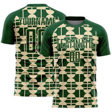 Custom Green Cream Geometric Shapes Sports Sublimation Soccer Uniform Jersey
