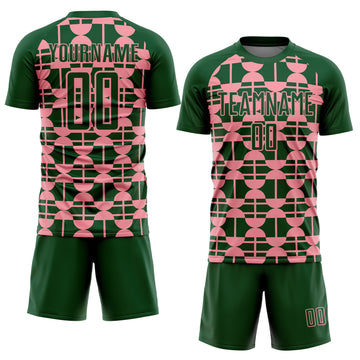 Custom Green Medium Pink Geometric Shapes Sports Sublimation Soccer Uniform Jersey