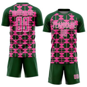 Custom Green Pink-White Geometric Shapes Sports Sublimation Soccer Uniform Jersey