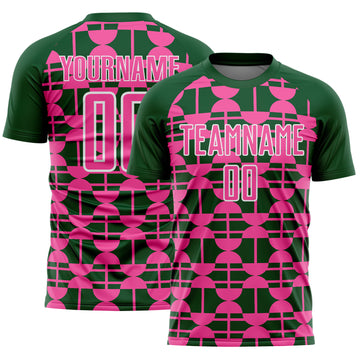 Custom Green Pink-White Geometric Shapes Sports Sublimation Soccer Uniform Jersey