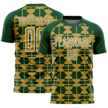 Load image into Gallery viewer, Custom Green Old Gold-White Geometric Shapes Sports Sublimation Soccer Uniform Jersey
