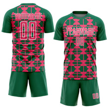 Load image into Gallery viewer, Custom Kelly Green Neon Pink-White Geometric Shapes Sports Sublimation Soccer Uniform Jersey
