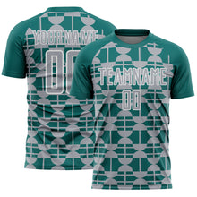 Load image into Gallery viewer, Custom Teal Gray-White Geometric Shapes Sports Sublimation Soccer Uniform Jersey
