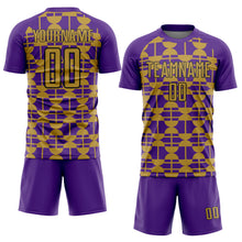 Laden Sie das Bild in den Galerie-Viewer, Custom Purple Old Gold-Black Geometric Shapes Sports Sublimation Soccer Uniform Jersey
