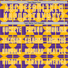 Laden Sie das Bild in den Galerie-Viewer, Custom Purple Gold-White Geometric Shapes Sports Sublimation Soccer Uniform Jersey
