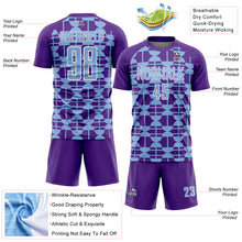 Load image into Gallery viewer, Custom Purple Light Blue-White Geometric Shapes Sports Sublimation Soccer Uniform Jersey
