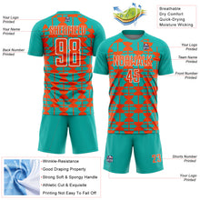 Laden Sie das Bild in den Galerie-Viewer, Custom Aqua Orange-White Geometric Shapes Sports Sublimation Soccer Uniform Jersey
