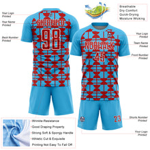 Laden Sie das Bild in den Galerie-Viewer, Custom Sky Blue Red-White Geometric Shapes Sports Sublimation Soccer Uniform Jersey
