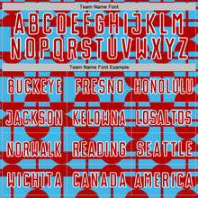 Laden Sie das Bild in den Galerie-Viewer, Custom Sky Blue Red-White Geometric Shapes Sports Sublimation Soccer Uniform Jersey
