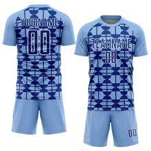 Загрузить изображение в средство просмотра галереи, Custom Light Blue Royal-White Geometric Shapes Sports Sublimation Soccer Uniform Jersey
