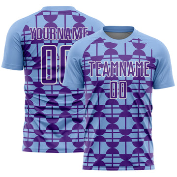 Custom Light Blue Purple-White Geometric Shapes Sports Sublimation Soccer Uniform Jersey