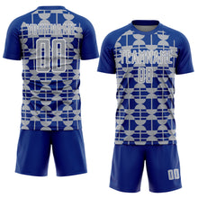 Load image into Gallery viewer, Custom Royal Gray-White Geometric Shapes Sports Sublimation Soccer Uniform Jersey
