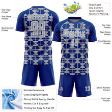 Load image into Gallery viewer, Custom Royal Gray-White Geometric Shapes Sports Sublimation Soccer Uniform Jersey
