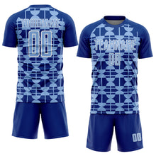Load image into Gallery viewer, Custom Royal Light Blue-White Geometric Shapes Sports Sublimation Soccer Uniform Jersey
