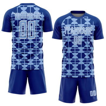 Custom Royal Light Blue-White Geometric Shapes Sports Sublimation Soccer Uniform Jersey
