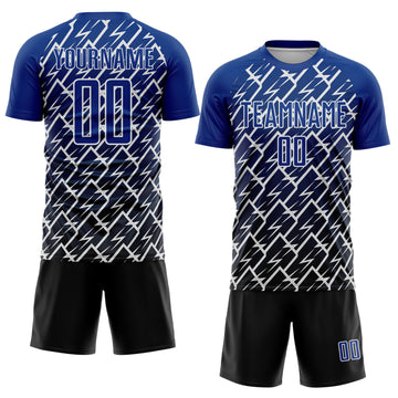 Custom Royal Black-White Lightning Sports Sublimation Soccer Uniform Jersey