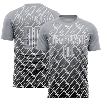 Custom Gray Black-White Lightning Sports Sublimation Soccer Uniform Jersey
