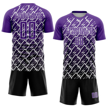 Custom Purple Black-White Lightning Sports Sublimation Soccer Uniform Jersey
