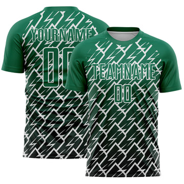 Custom Kelly Green Black-White Lightning Sports Sublimation Soccer Uniform Jersey