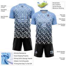 Laden Sie das Bild in den Galerie-Viewer, Custom Light Blue Black-White Lightning Sports Sublimation Soccer Uniform Jersey
