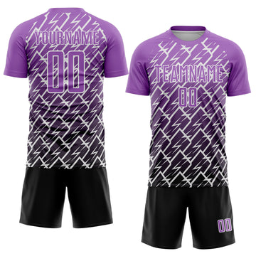 Custom Medium Purple Black-White Lightning Sports Sublimation Soccer Uniform Jersey