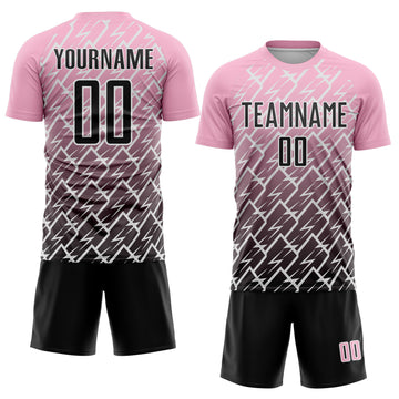 Custom Light Pink Black-White Lightning Sports Sublimation Soccer Uniform Jersey