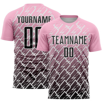 Custom Light Pink Black-White Lightning Sports Sublimation Soccer Uniform Jersey