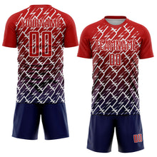 Load image into Gallery viewer, Custom Red Navy-White Lightning Sports Sublimation Soccer Uniform Jersey
