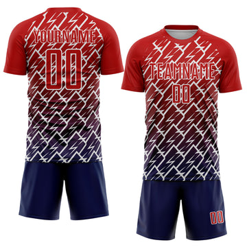 Custom Red Navy-White Lightning Sports Sublimation Soccer Uniform Jersey