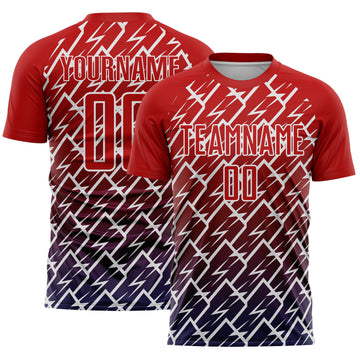 Custom Red Navy-White Lightning Sports Sublimation Soccer Uniform Jersey