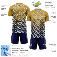 Load image into Gallery viewer, Custom Old Gold Navy-White Lightning Sports Sublimation Soccer Uniform Jersey
