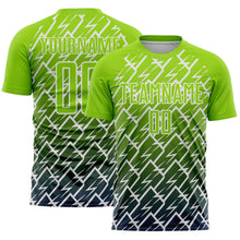 Laden Sie das Bild in den Galerie-Viewer, Custom Neon Green Navy-White Lightning Sports Sublimation Soccer Uniform Jersey
