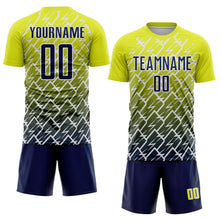 Load image into Gallery viewer, Custom Neon Yellow Navy-White Lightning Sports Sublimation Soccer Uniform Jersey
