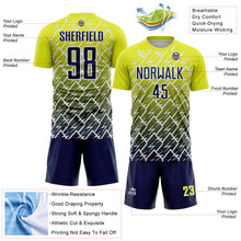 Load image into Gallery viewer, Custom Neon Yellow Navy-White Lightning Sports Sublimation Soccer Uniform Jersey
