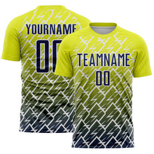 Load image into Gallery viewer, Custom Neon Yellow Navy-White Lightning Sports Sublimation Soccer Uniform Jersey
