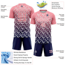 Load image into Gallery viewer, Custom Medium Pink Navy-White Lightning Sports Sublimation Soccer Uniform Jersey
