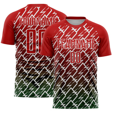 Custom Red Green-White Lightning Sports Sublimation Soccer Uniform Jersey