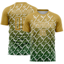 Load image into Gallery viewer, Custom Old Gold Green-White Lightning Sports Sublimation Soccer Uniform Jersey
