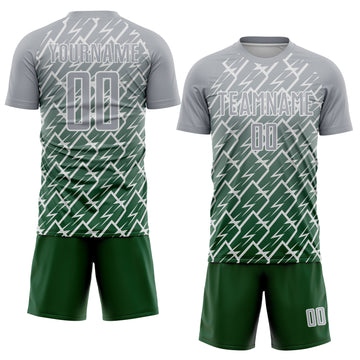 Custom Gray Green-White Lightning Sports Sublimation Soccer Uniform Jersey