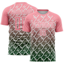 Load image into Gallery viewer, Custom Medium Pink Green-White Lightning Sports Sublimation Soccer Uniform Jersey
