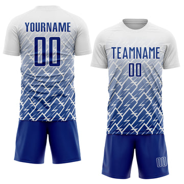 Custom White Royal Lightning Sports Sublimation Soccer Uniform Jersey