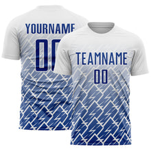 Load image into Gallery viewer, Custom White Royal Lightning Sports Sublimation Soccer Uniform Jersey
