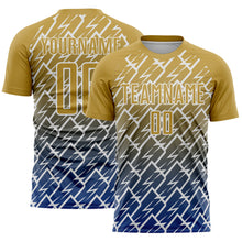 Charger l'image dans la galerie, Custom Old Gold Royal-White Lightning Sports Sublimation Soccer Uniform Jersey
