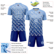 Load image into Gallery viewer, Custom Light Blue Royal-White Lightning Sports Sublimation Soccer Uniform Jersey
